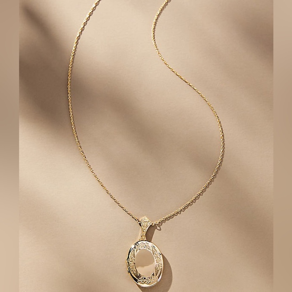 Anthropologie Oval Locket Pendant Necklace Gold